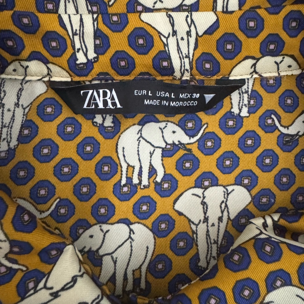 Zara Yellow, White and Brown Printed Button-Down Shirt - Picture 6 of 8